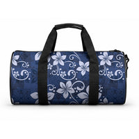 Plumeria Floral Tapa Pattern Navy Blue Duffle Bag LT01 One size Blue - Polynesian Pride