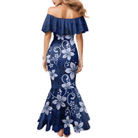 Plumeria Floral Tapa Pattern Navy Blue Family Matching Mermaid Dress and Hawaiian Shirt LT01 - Polynesian Pride