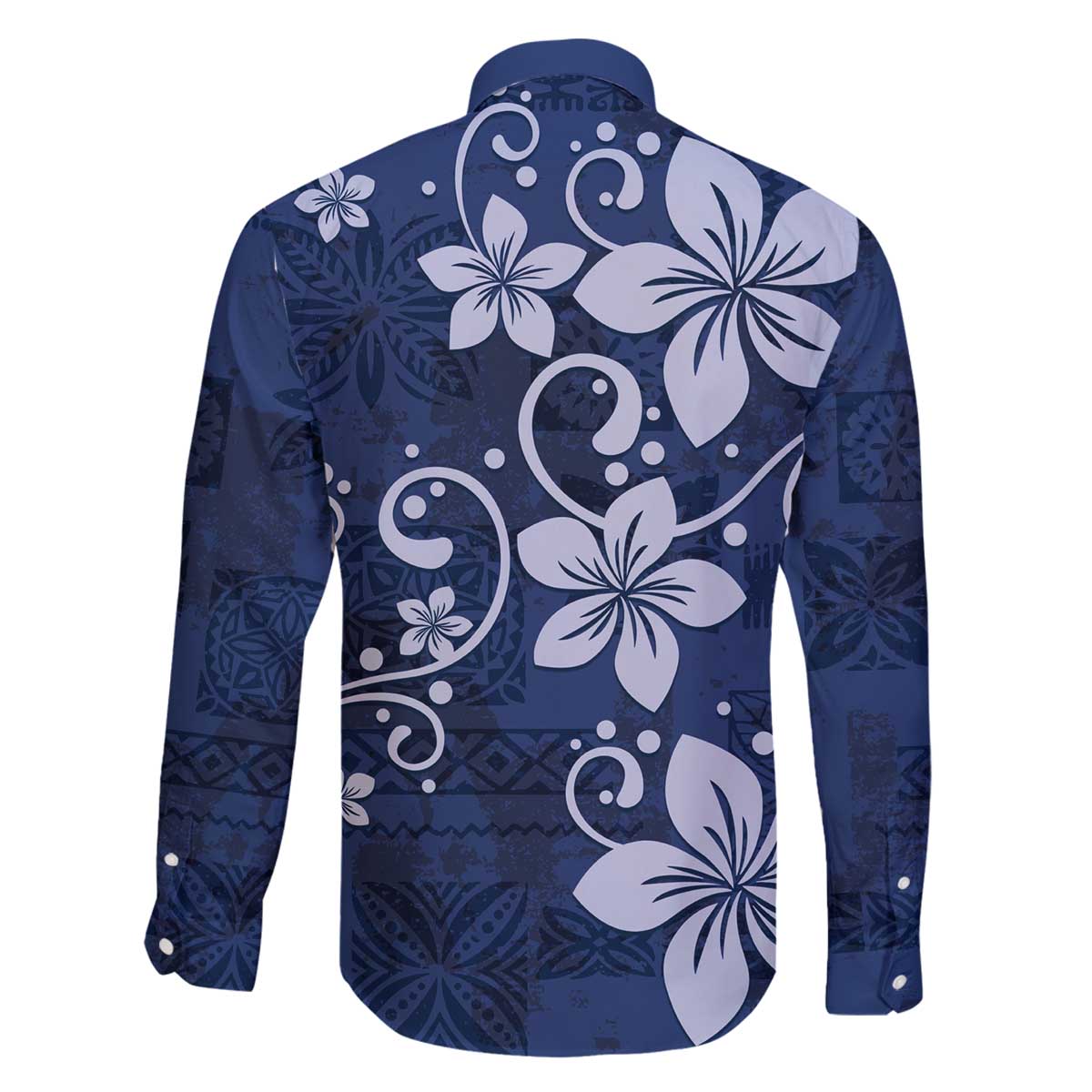 Plumeria Floral Tapa Pattern Navy Blue Family Matching Off Shoulder Short Dress and Hawaiian Shirt LT01 - Polynesian Pride