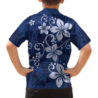 Plumeria Floral Tapa Pattern Navy Blue Family Matching Summer Maxi Dress and Hawaiian Shirt LT01 - Polynesian Pride