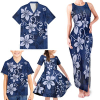 Plumeria Floral Tapa Pattern Navy Blue Family Matching Tank Maxi Dress and Hawaiian Shirt LT01 - Polynesian Pride
