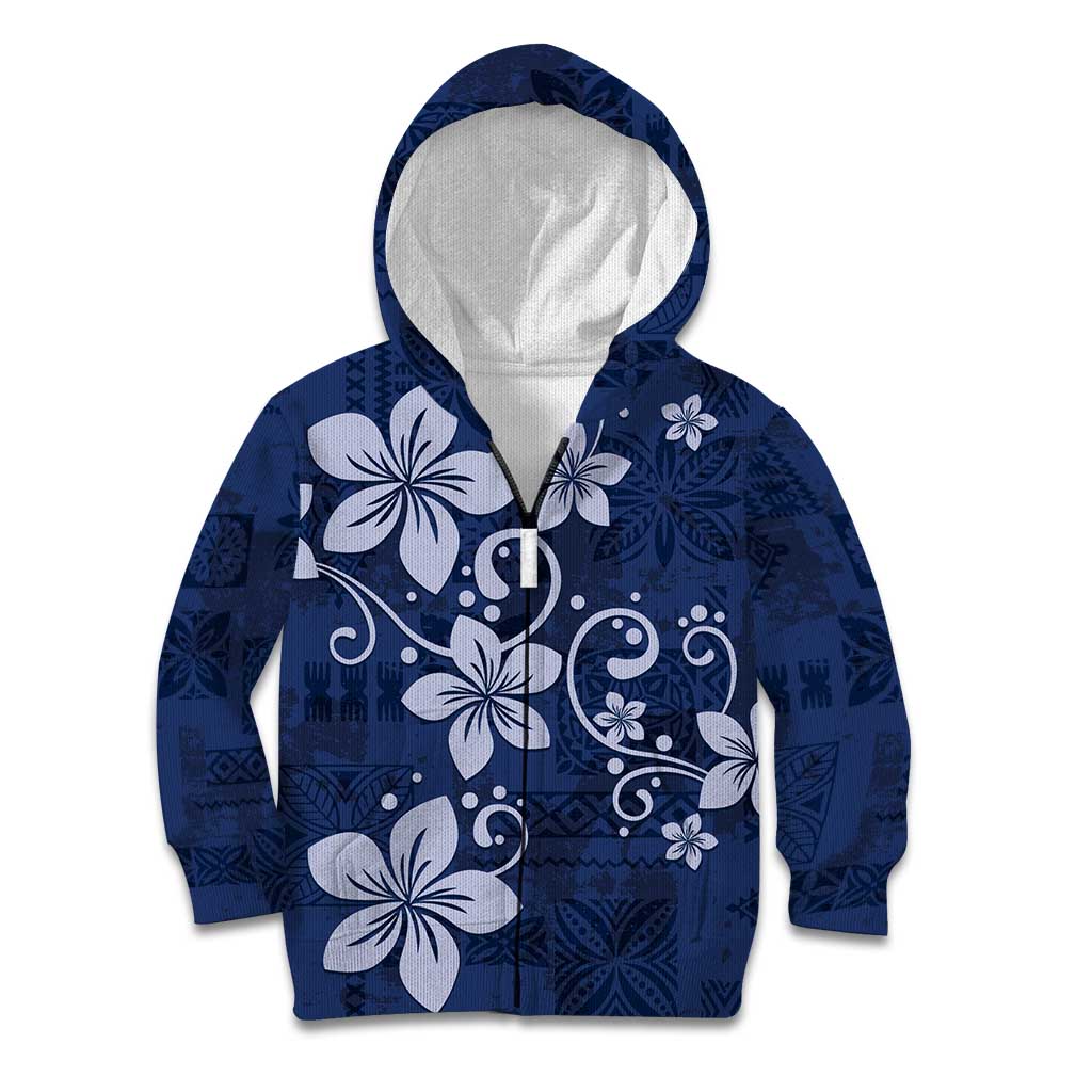 Plumeria Floral Tapa Pattern Navy Blue Kid Hoodie