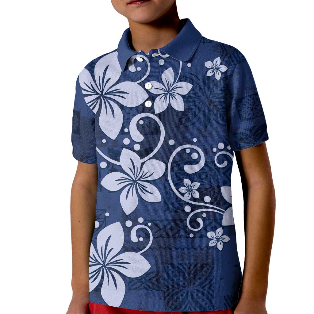 Plumeria Floral Tapa Pattern Navy Blue Kid Polo Shirt LT01 Kid Blue - Polynesian Pride