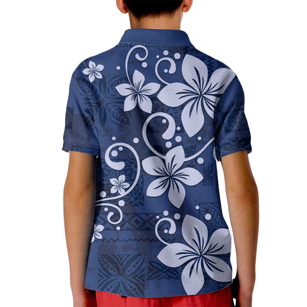 Plumeria Floral Tapa Pattern Navy Blue Kid Polo Shirt LT01 - Polynesian Pride