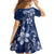 Plumeria Floral Tapa Pattern Navy Blue Kid Short Sleeve Dress