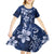 Plumeria Floral Tapa Pattern Navy Blue Kid Short Sleeve Dress