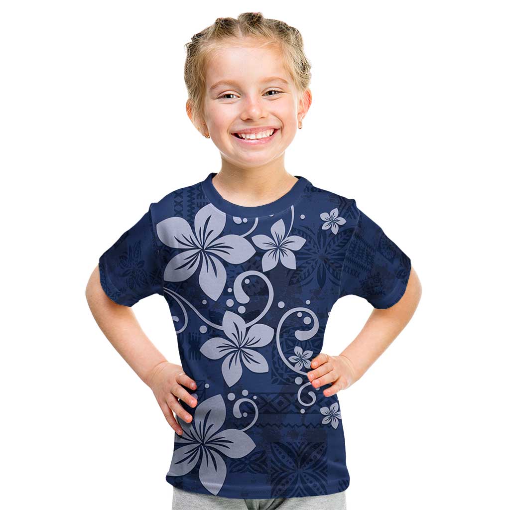 Plumeria Floral Tapa Pattern Navy Blue Kid T Shirt LT01 Blue - Polynesian Pride
