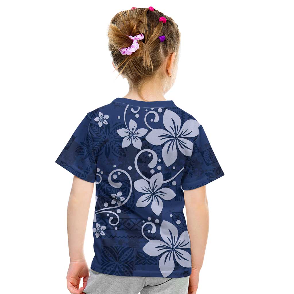 Plumeria Floral Tapa Pattern Navy Blue Kid T Shirt LT01 - Polynesian Pride