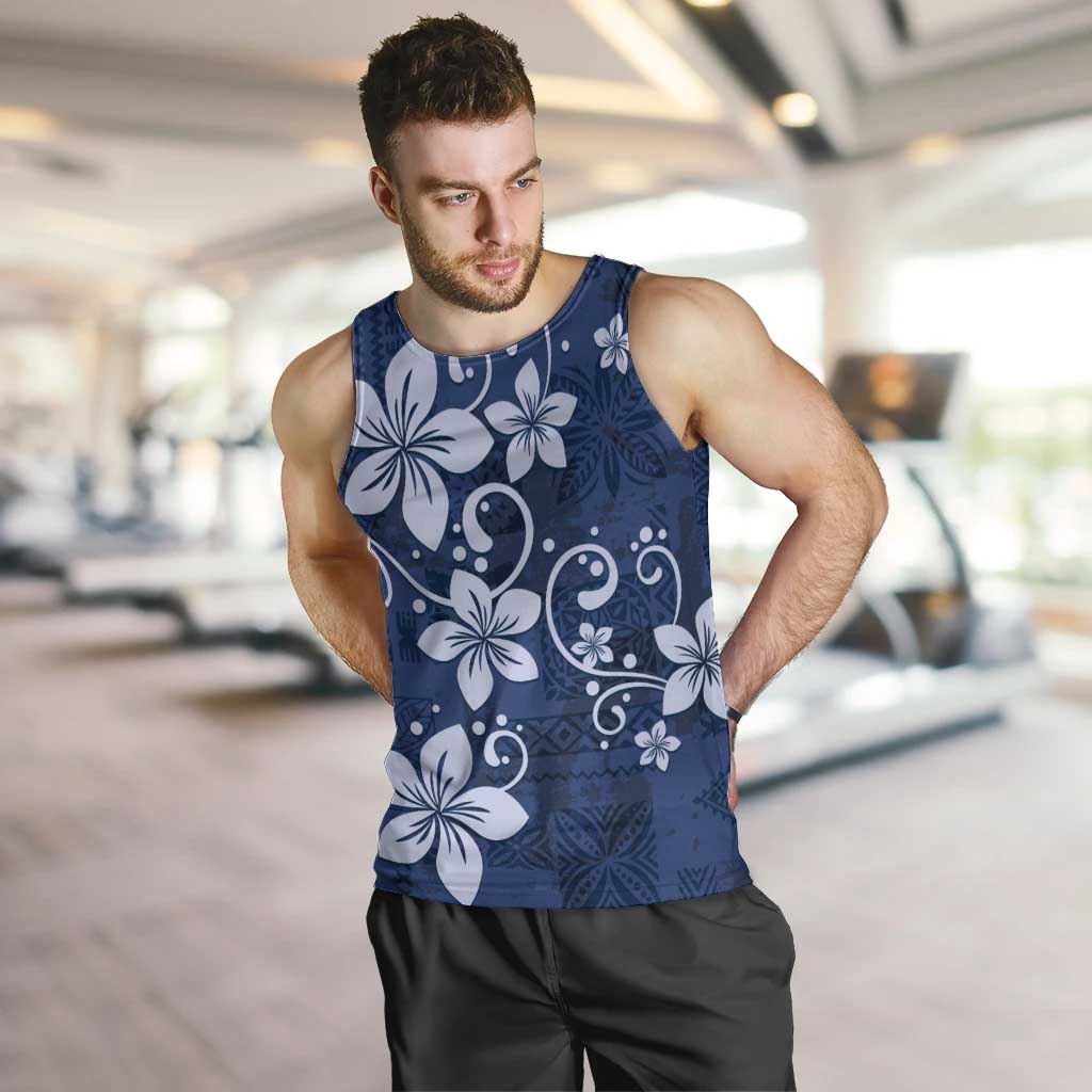 Plumeria Floral Tapa Pattern Navy Blue Men Tank Top