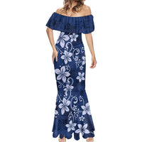 Plumeria Floral Tapa Pattern Navy Blue Mermaid Dress LT01 - Polynesian Pride
