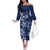 Plumeria Floral Tapa Pattern Navy Blue Off The Shoulder Long Sleeve Dress