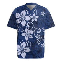 Plumeria Floral Tapa Pattern Navy Blue Rugby Jersey