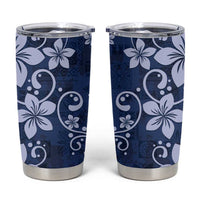 Plumeria Floral Tapa Pattern Navy Blue Tumbler Cup