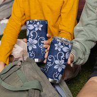 Plumeria Floral Tapa Pattern Navy Blue Tumbler Cup