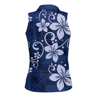 Plumeria Floral Tapa Pattern Navy Blue Women Sleeveless Polo Shirt LT01 - Polynesian Pride