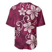 Plumeria Floral Tapa Pattern Ruby Pink Baseball Jersey LT01 - Polynesian Pride