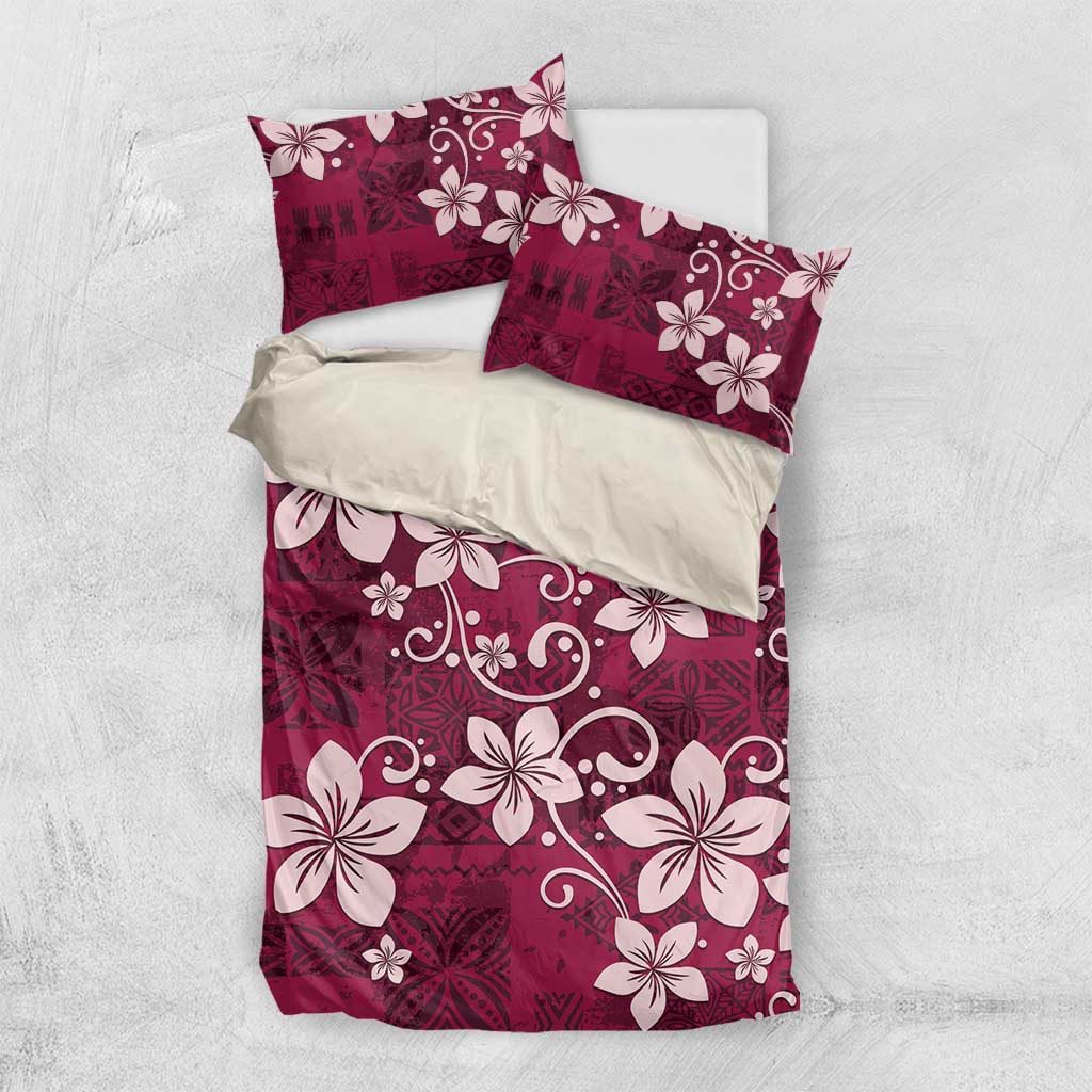 Plumeria Floral Tapa Pattern Ruby Pink Bedding Set