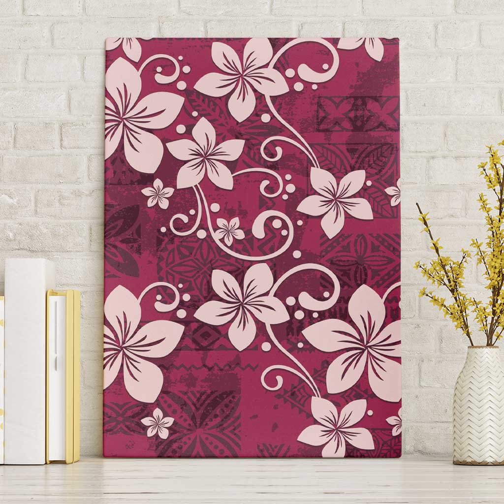 Plumeria Floral Tapa Pattern Ruby Pink Canvas Wall Art