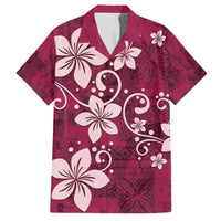 Plumeria Floral Tapa Pattern Ruby Pink Family Matching Long Sleeve Bodycon Dress and Hawaiian Shirt LT01 Dad's Shirt - Short Sleeve Pink - Polynesian Pride