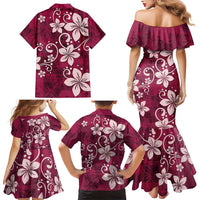 Plumeria Floral Tapa Pattern Ruby Pink Family Matching Mermaid Dress and Hawaiian Shirt LT01 - Polynesian Pride