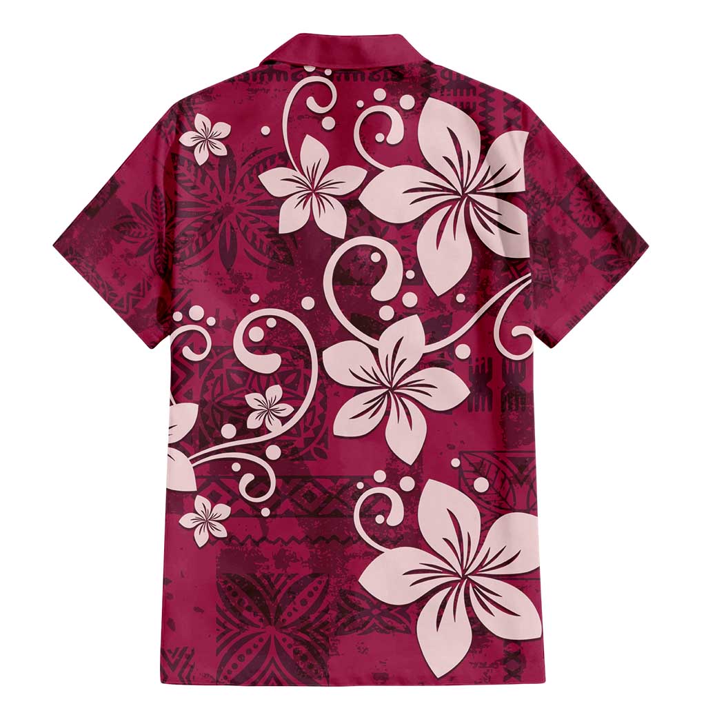 Plumeria Floral Tapa Pattern Ruby Pink Family Matching Mermaid Dress and Hawaiian Shirt LT01 - Polynesian Pride