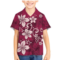 Plumeria Floral Tapa Pattern Ruby Pink Family Matching Mermaid Dress and Hawaiian Shirt LT01 Son's Shirt Pink - Polynesian Pride