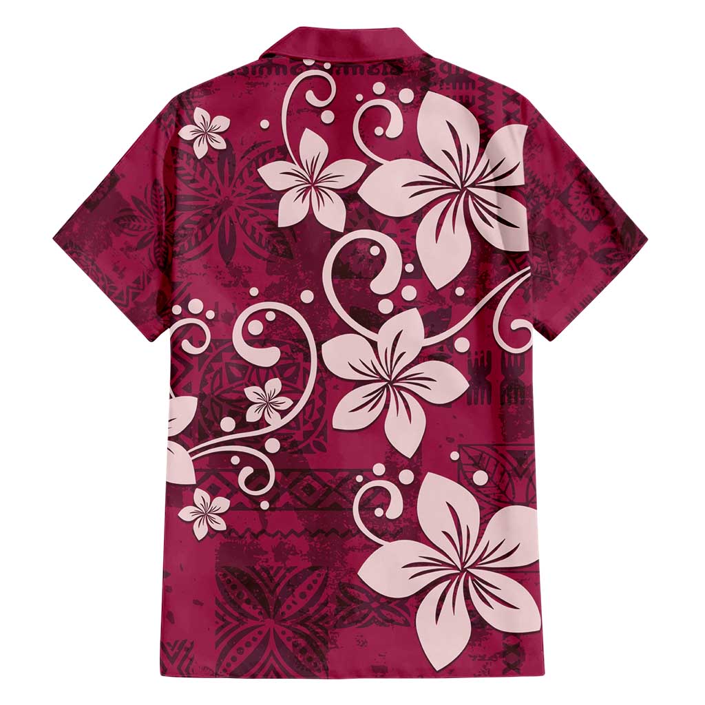 Plumeria Floral Tapa Pattern Ruby Pink Family Matching Short Sleeve Bodycon Dress and Hawaiian Shirt LT01 - Polynesian Pride