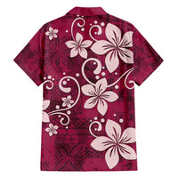 Plumeria Floral Tapa Pattern Ruby Pink Family Matching Tank Maxi Dress and Hawaiian Shirt