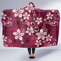 Plumeria Floral Tapa Pattern Ruby Pink Hooded Blanket