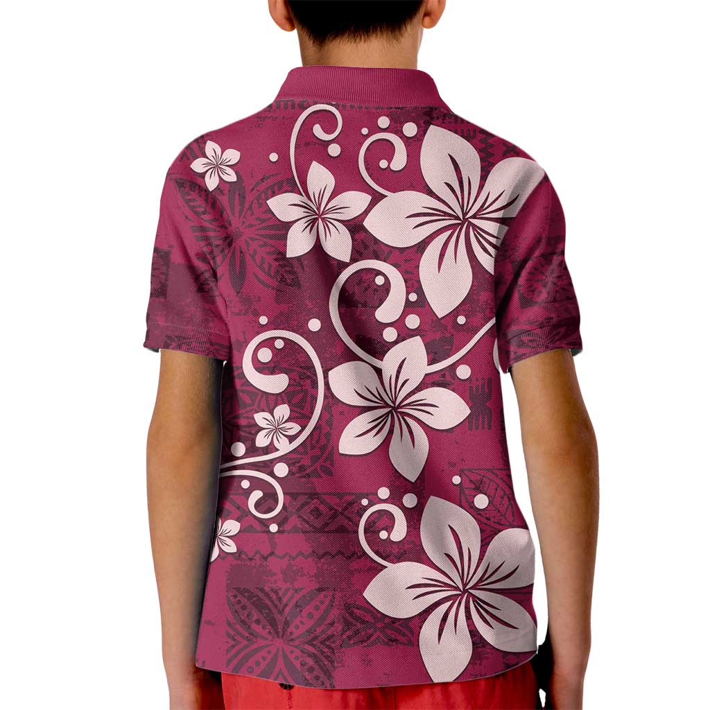 Plumeria Floral Tapa Pattern Ruby Pink Kid Polo Shirt LT01 - Polynesian Pride