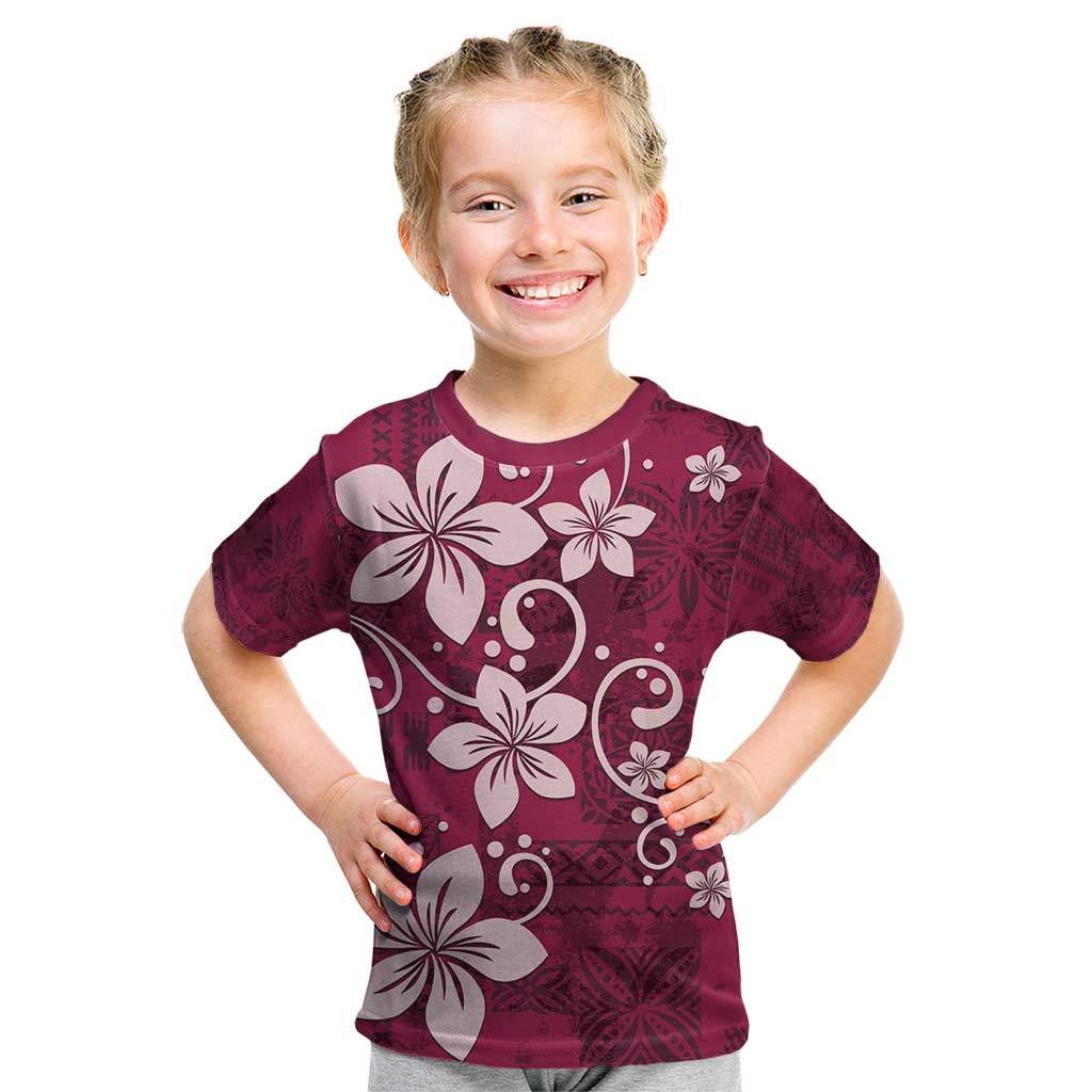 Plumeria Floral Tapa Pattern Ruby Pink Kid T Shirt LT01 Pink - Polynesian Pride