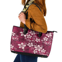 Plumeria Floral Tapa Pattern Ruby Pink Leather Tote Bag LT01 Pink - Polynesian Pride