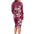Plumeria Floral Tapa Pattern Ruby Pink Long Sleeve Bodycon Dress