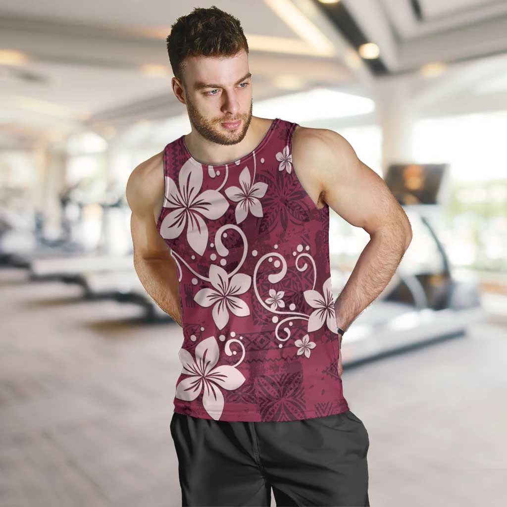 Plumeria Floral Tapa Pattern Ruby Pink Men Tank Top