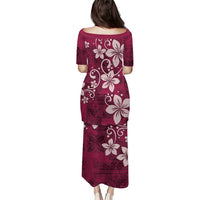 Plumeria Floral Tapa Pattern Ruby Pink Puletasi LT01 - Polynesian Pride