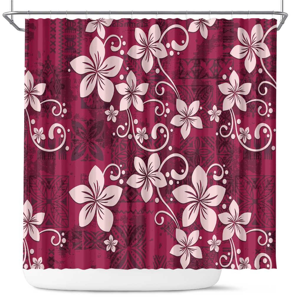 Plumeria Floral Tapa Pattern Ruby Pink Shower Curtain