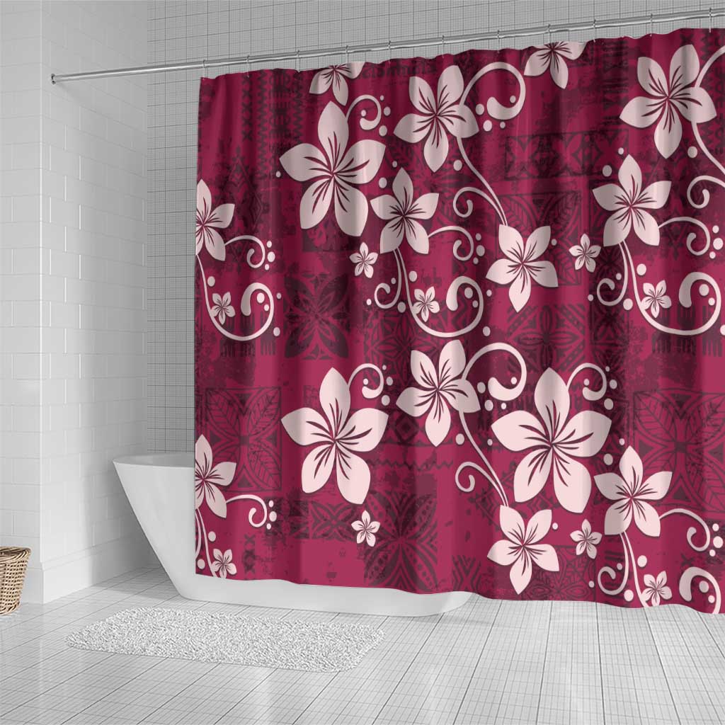 Plumeria Floral Tapa Pattern Ruby Pink Shower Curtain LT01 - Polynesian Pride
