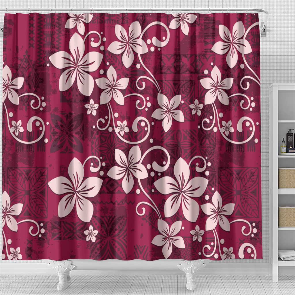 Plumeria Floral Tapa Pattern Ruby Pink Shower Curtain LT01 - Polynesian Pride