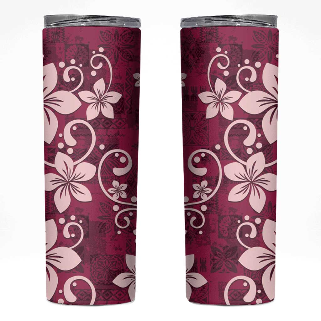 Plumeria Floral Tapa Pattern Ruby Pink Skinny Tumbler LT01 Pink - Polynesian Pride