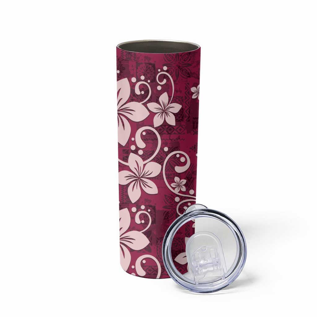 Plumeria Floral Tapa Pattern Ruby Pink Skinny Tumbler LT01 - Polynesian Pride