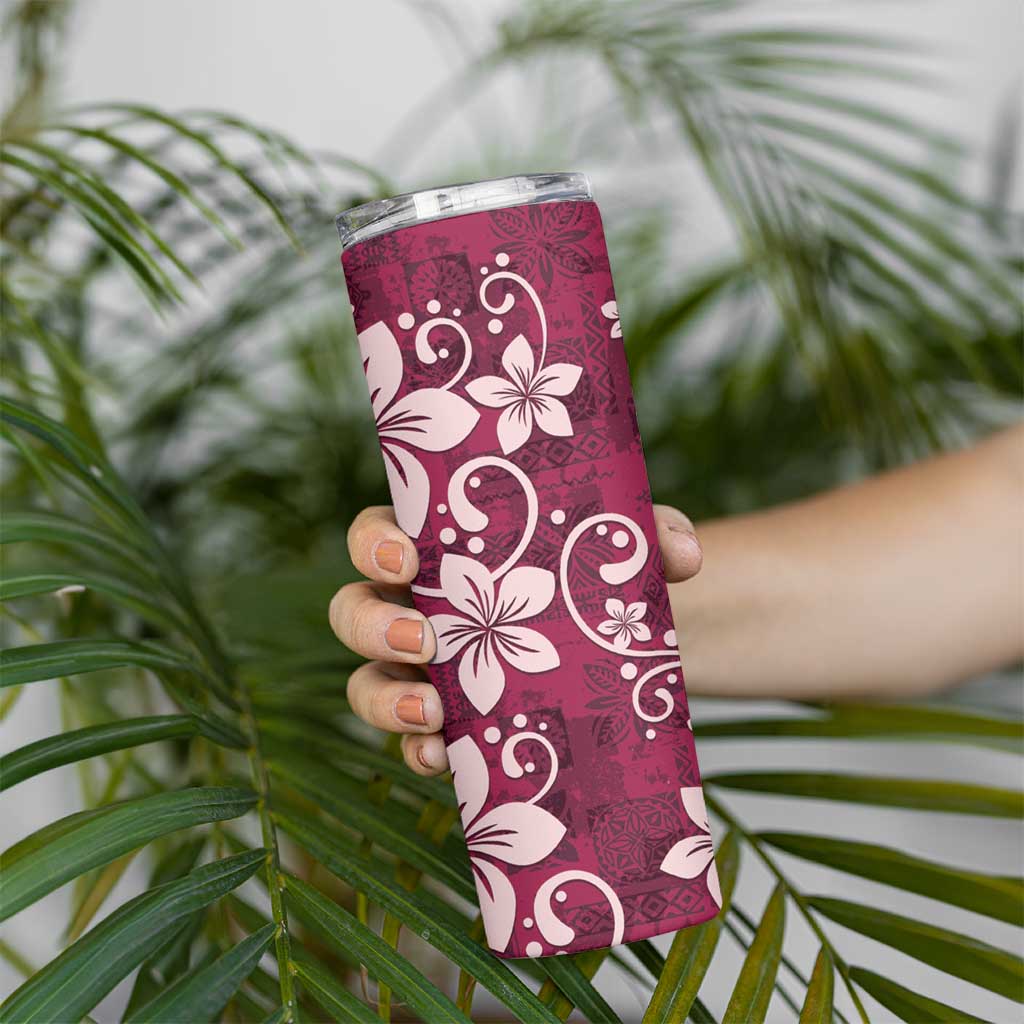 Plumeria Floral Tapa Pattern Ruby Pink Skinny Tumbler LT01 - Polynesian Pride