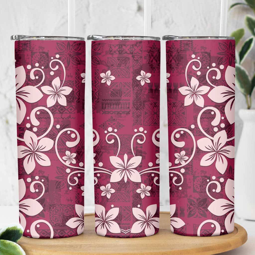 Plumeria Floral Tapa Pattern Ruby Pink Skinny Tumbler LT01 - Polynesian Pride