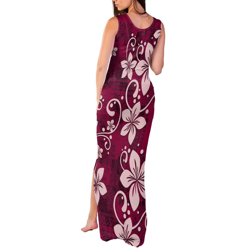 Plumeria Floral Tapa Pattern Ruby Pink Tank Maxi Dress