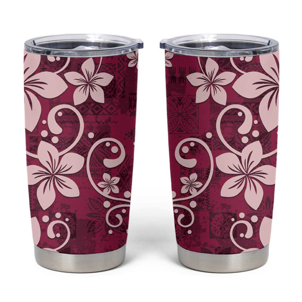 Plumeria Floral Tapa Pattern Ruby Pink Tumbler Cup