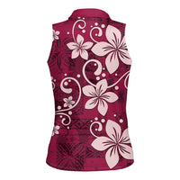 Plumeria Floral Tapa Pattern Ruby Pink Women Sleeveless Polo Shirt LT01 - Polynesian Pride
