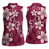 Plumeria Floral Tapa Pattern Ruby Pink Women Sleeveless Polo Shirt LT01 - Polynesian Pride