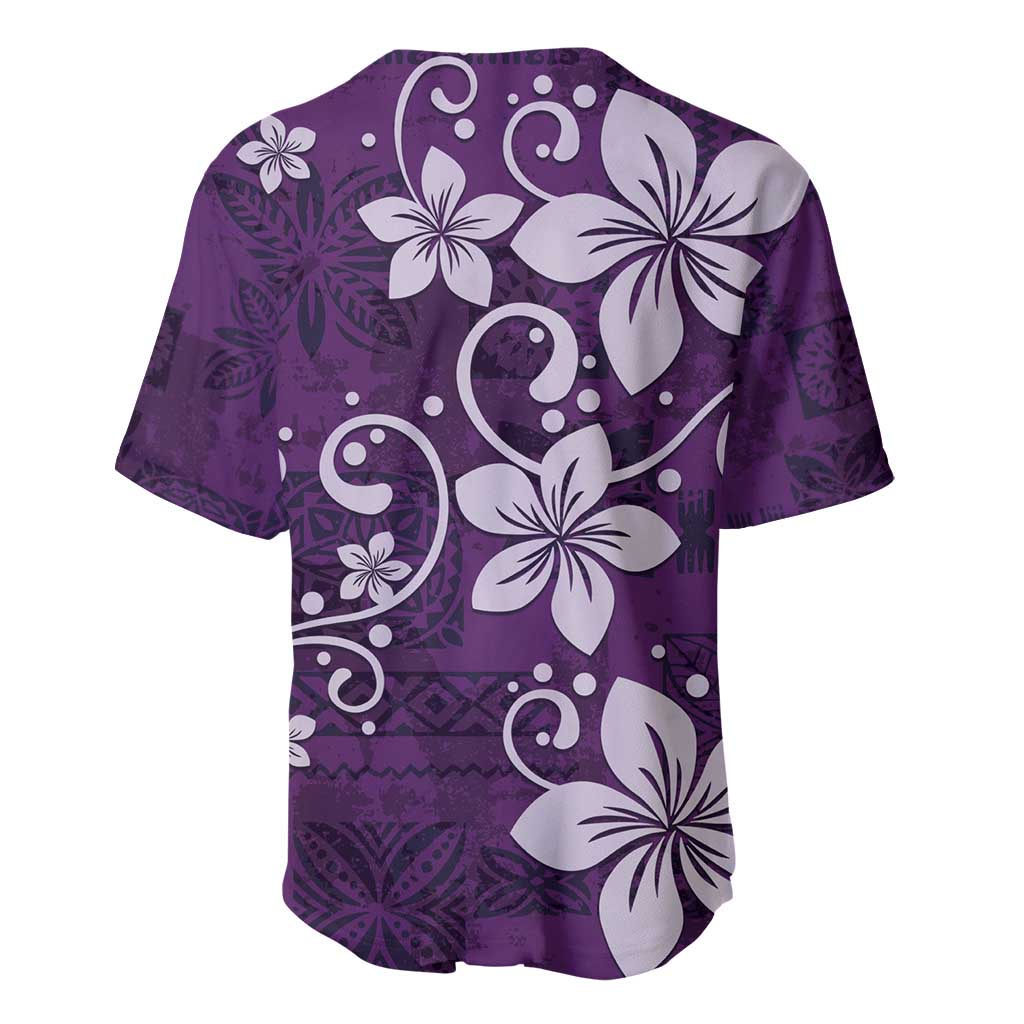 Plumeria Floral Tapa Pattern Amethyst Purple Baseball Jersey LT01 - Polynesian Pride