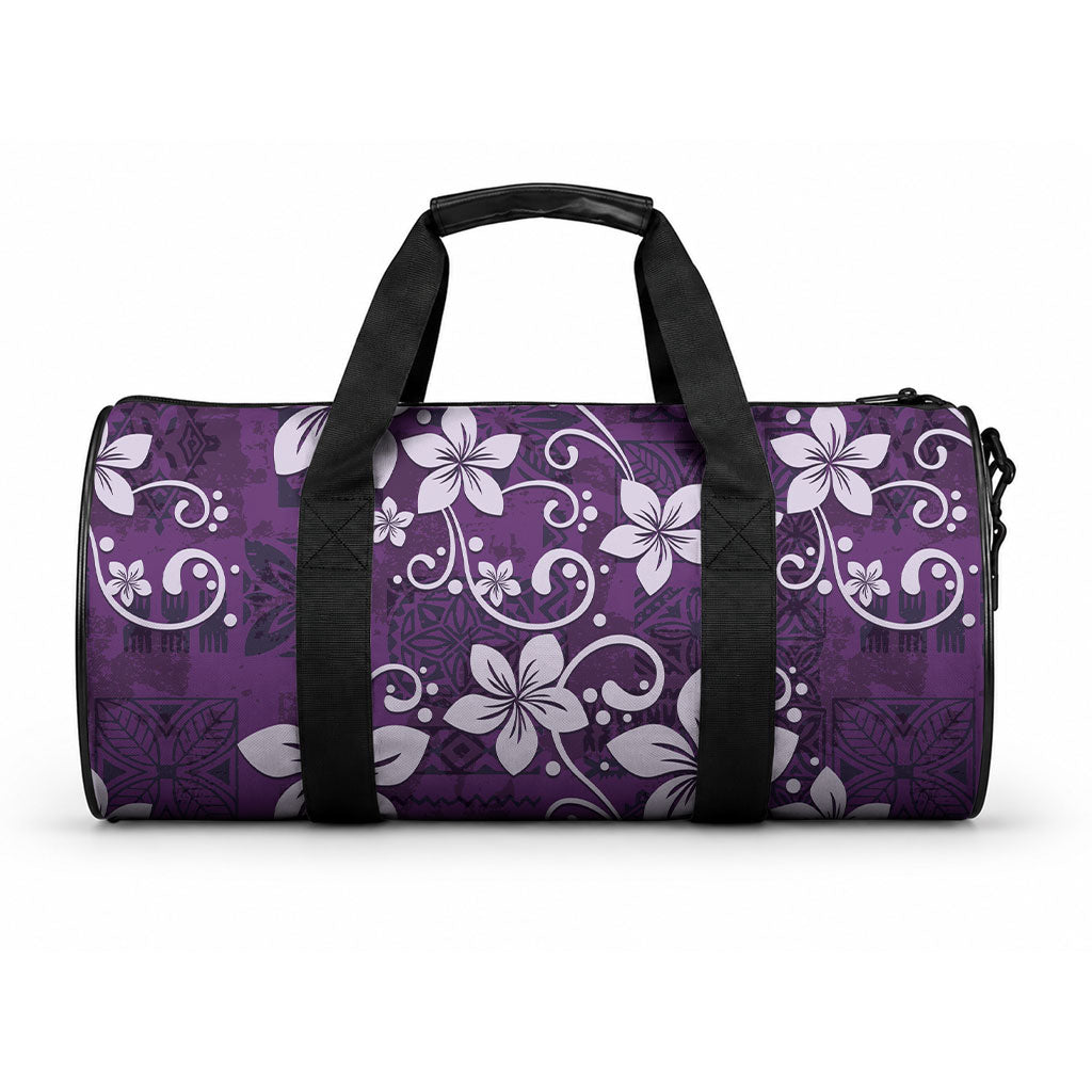 Plumeria Floral Tapa Pattern Amethyst Purple Duffle Bag LT01 One size Purple - Polynesian Pride