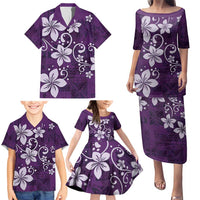 Plumeria Floral Tapa Pattern Amethyst Purple Family Matching Puletasi and Hawaiian Shirt LT01 - Polynesian Pride