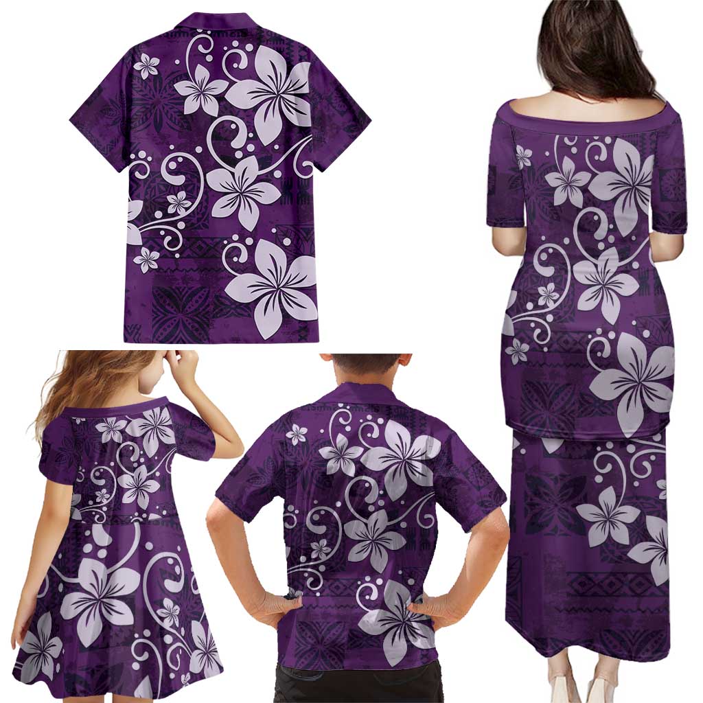 Plumeria Floral Tapa Pattern Amethyst Purple Family Matching Puletasi and Hawaiian Shirt LT01 - Polynesian Pride